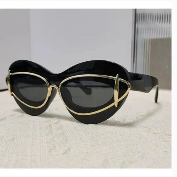 Cat Eye Sunglasses Women 2024 Luxury Brand Designer Vintage Y2k Punk Sun Glasses - Picture 3 of 5